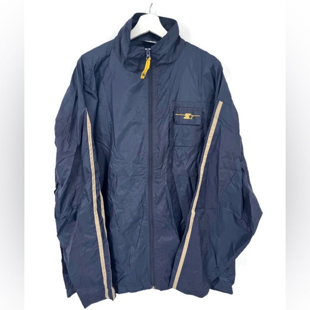 90s Starter Windbreaker Jacket Hood Full Zip‎ Navy XL